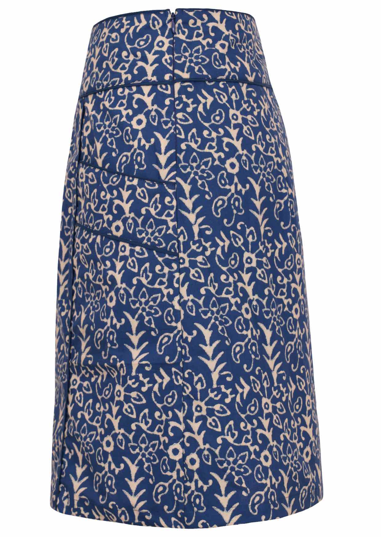 Stunning Nirvana print in blue based cotton skirt with repeated white florals.