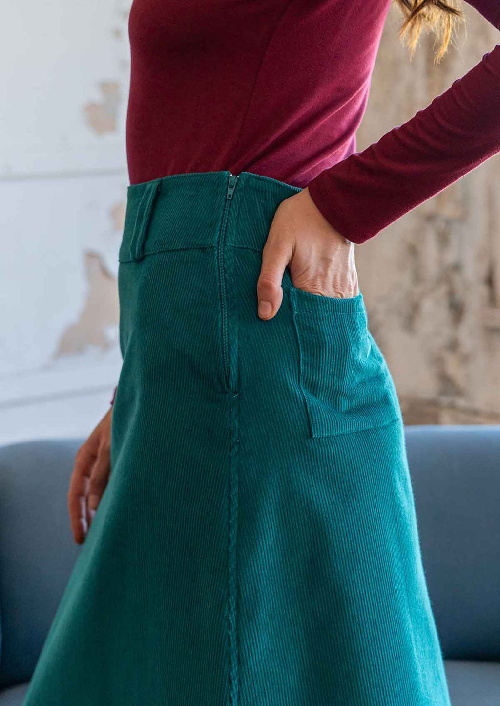 Belt Loop Skirt Corduroy Teal