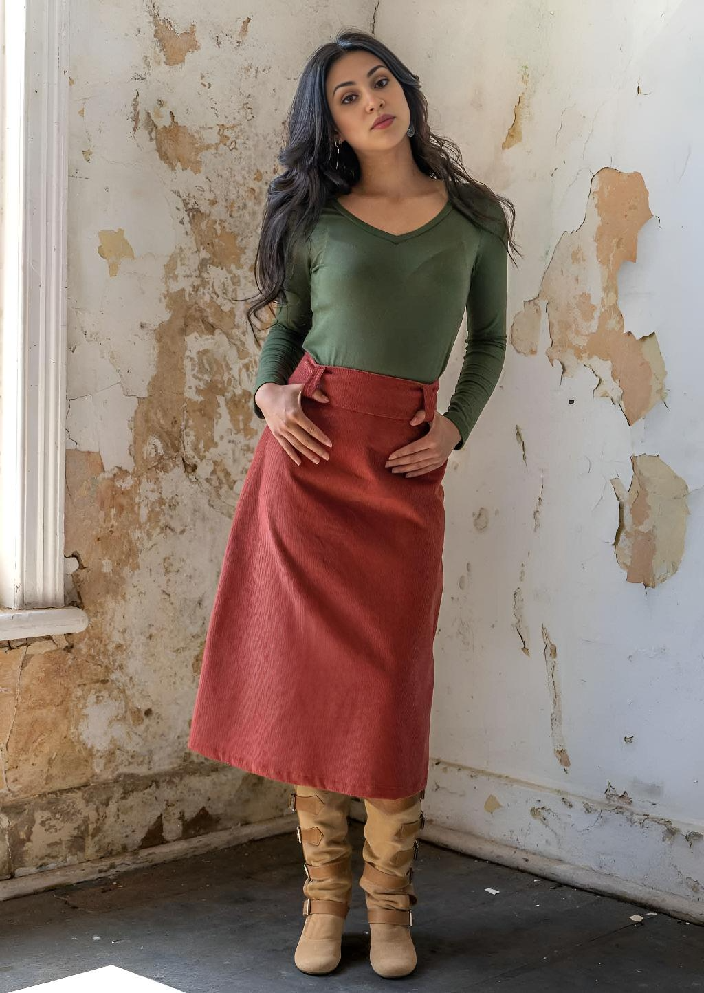 Belt Loop Skirt Corduroy Burnt Henna