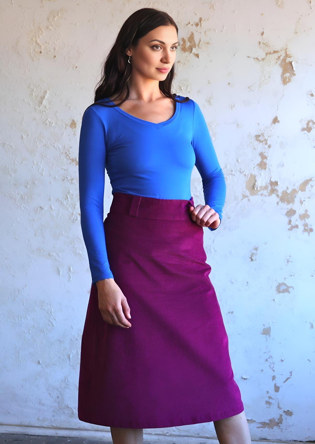 Belt Loop Skirt Corduroy Plum