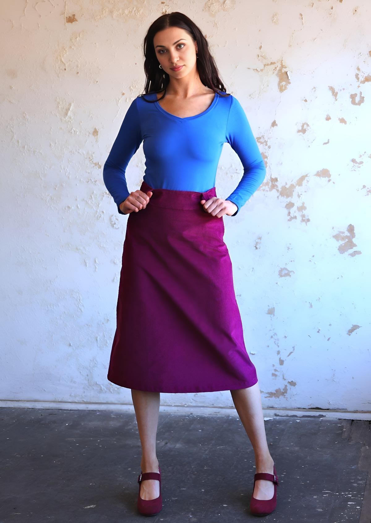 Belt Loop Skirt Corduroy Plum