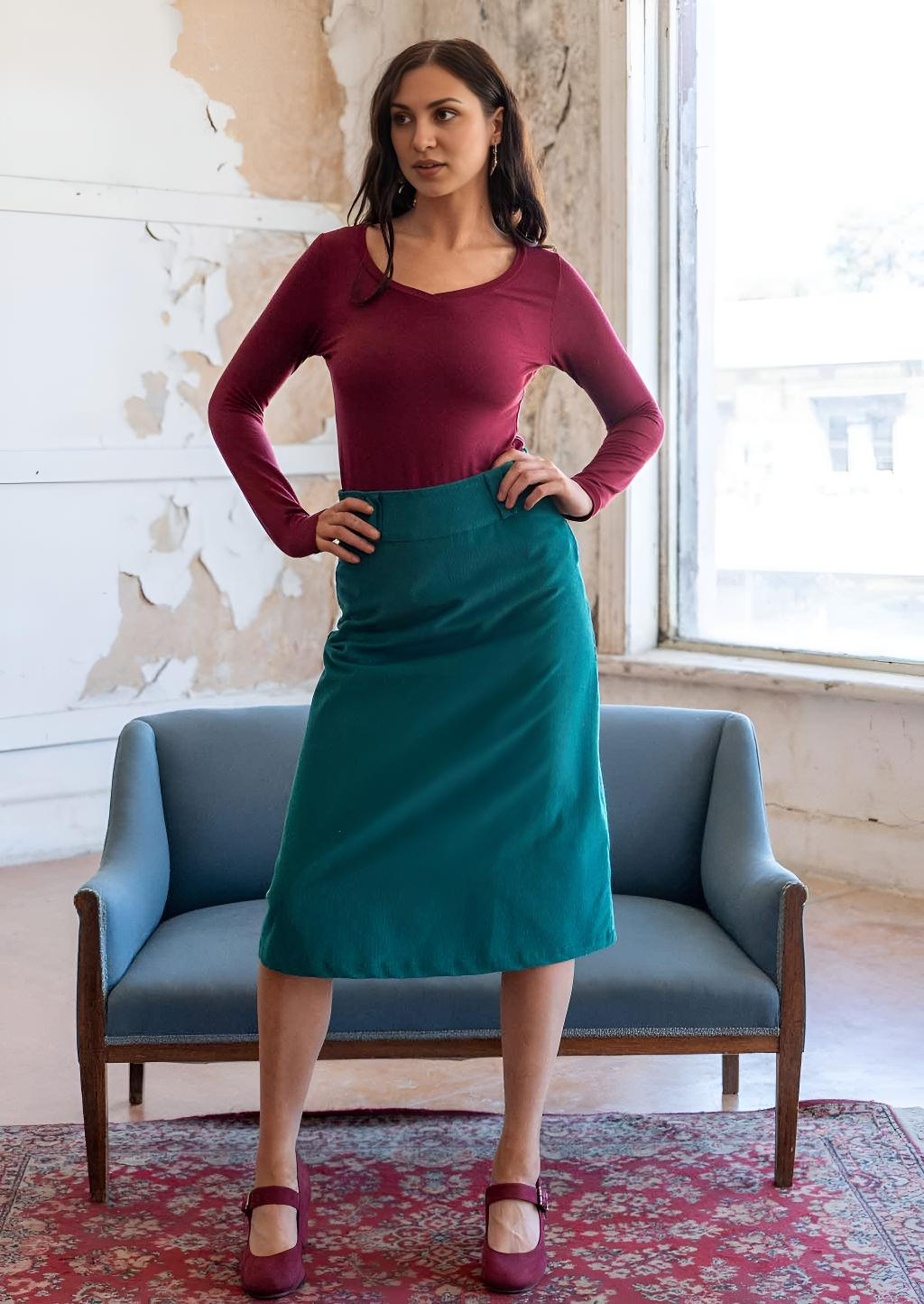 Belt Loop Skirt Corduroy Teal