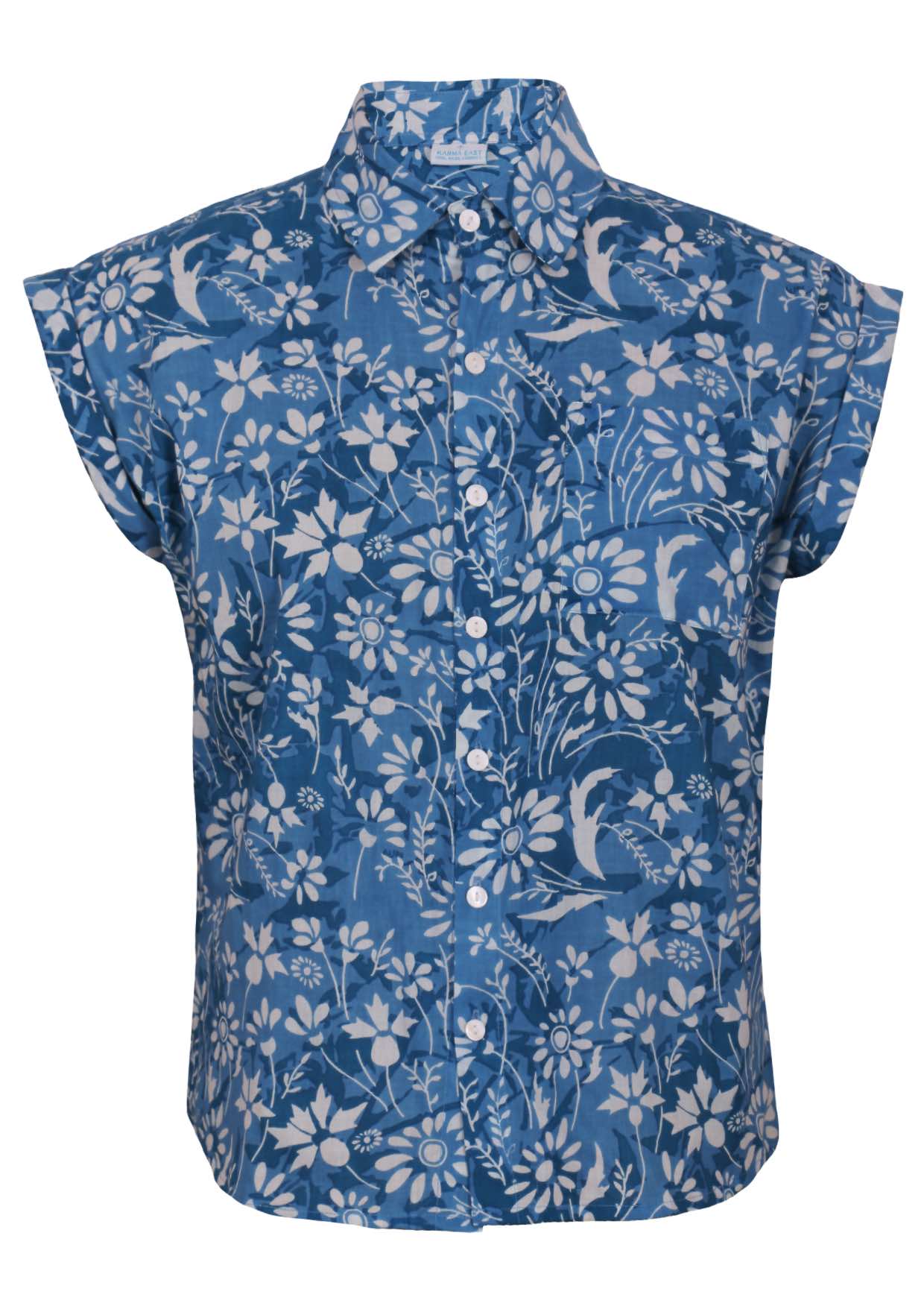 blue cotton button up blouse