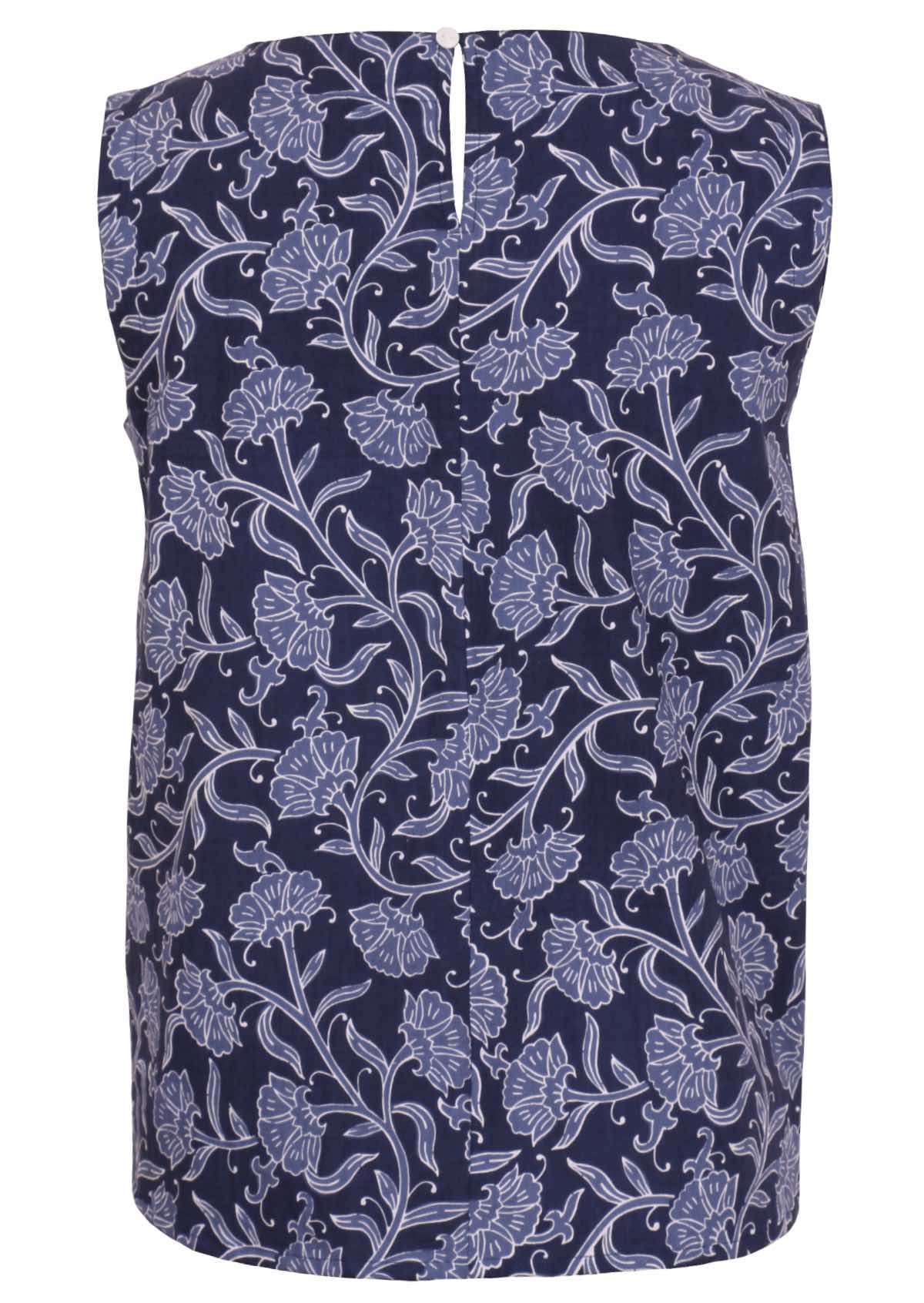 Eden top Neela 100 percent cotton sleeveless blouse with button at nape of the neck back view