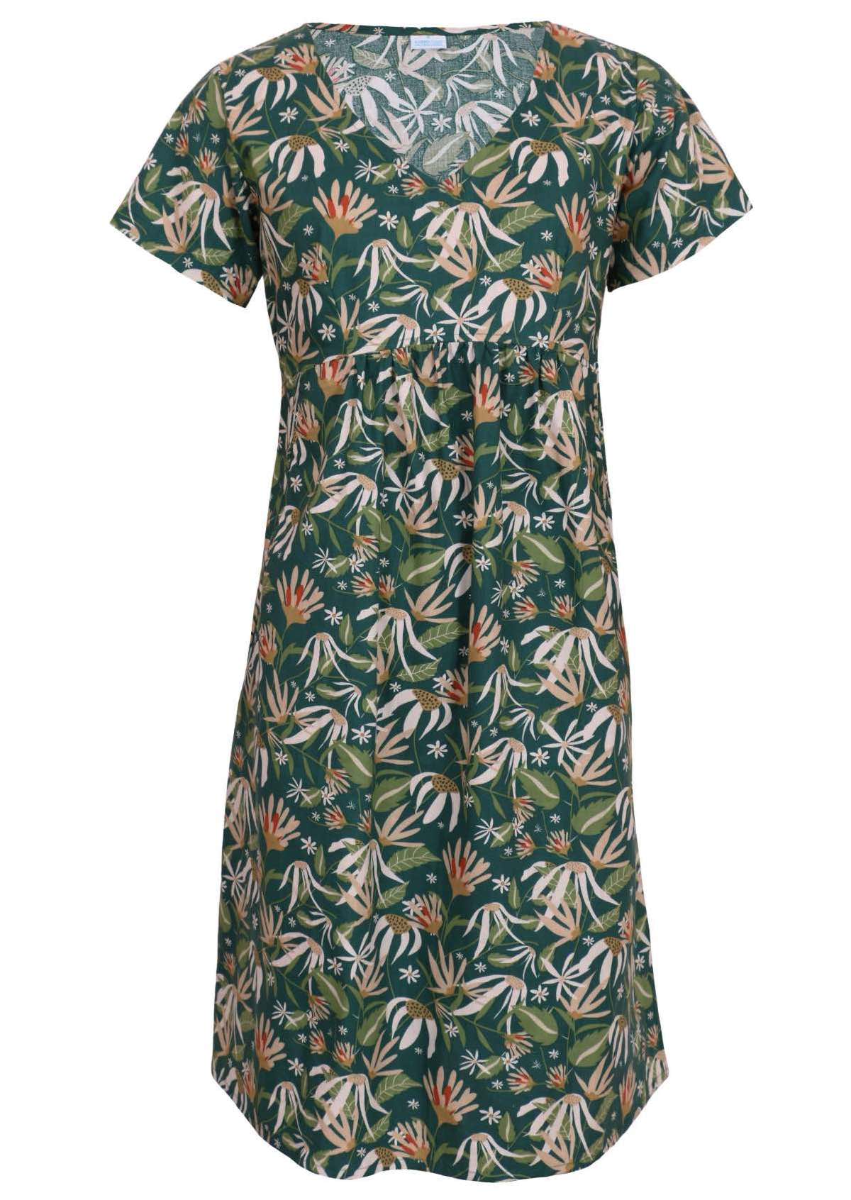 Etta dress Flannel Flower dress featuring a v-neck, empire waist, with short sleeves