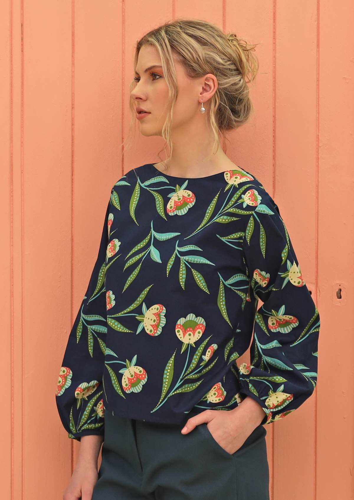 Women wears 100% cotton top.