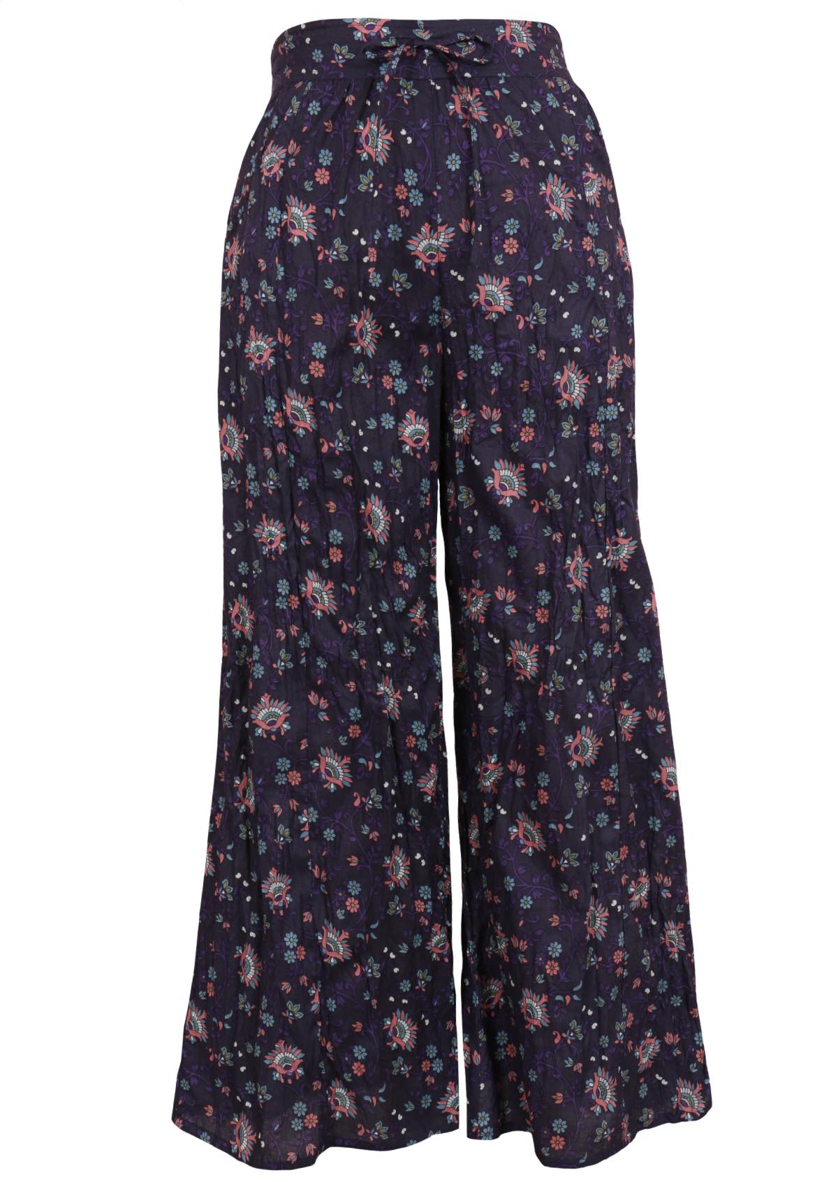 Janis Pants Eventide 100 percent cotton wide women's leg pants with waist tie