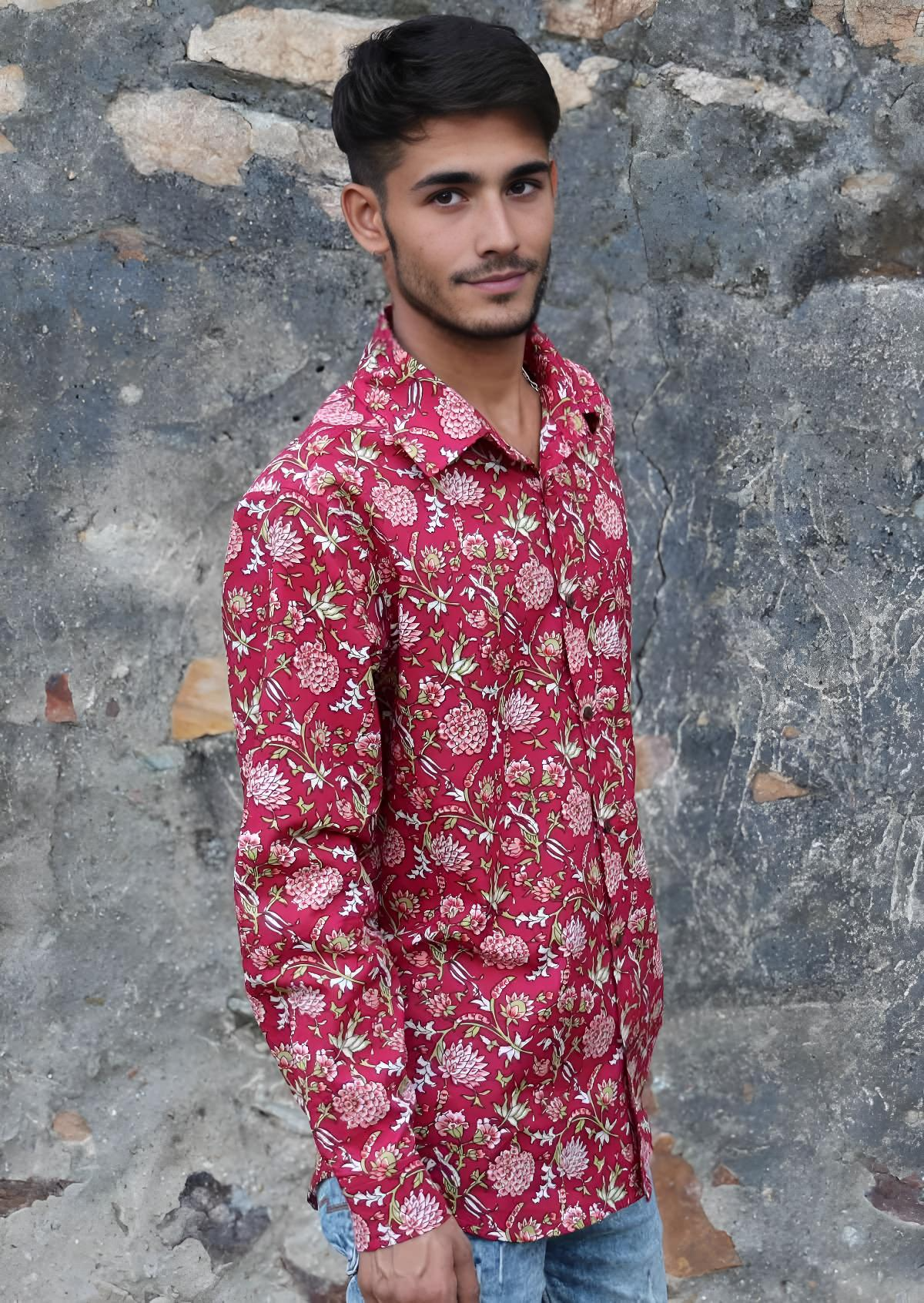 Long Sleeve Men's Cotton Shirt Cranberry