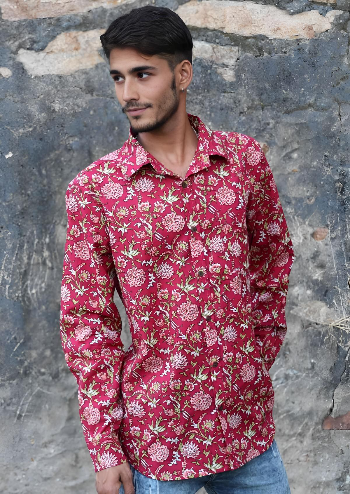 Long Sleeve Men's Cotton Shirt Cranberry