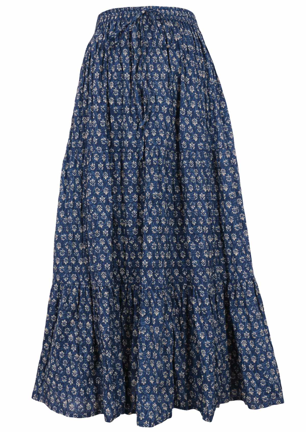 Navy blue base with small white flowers cotton maxi skirt