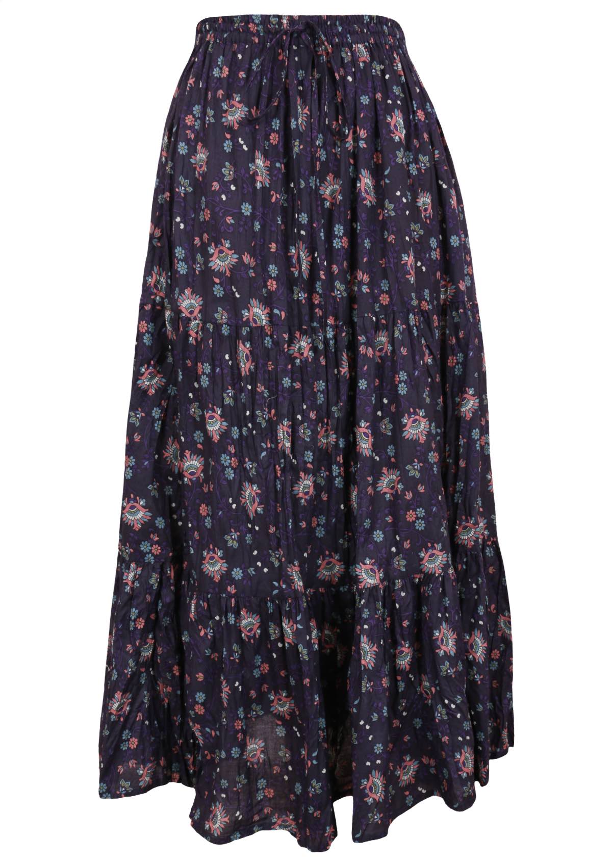 Maxi Skirt Eventide woman's 100 percent cotton three tiered dark purple skirt