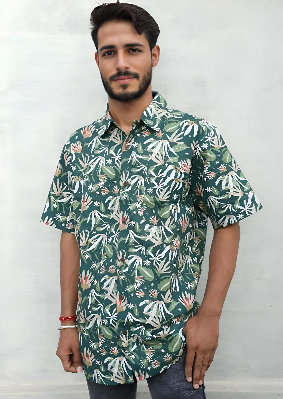 Men's Cotton Shirt Flannel Flower