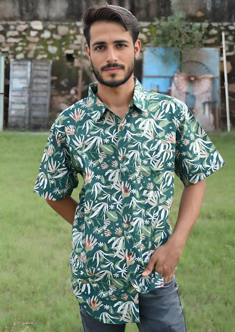 Men's Cotton Shirt Flannel Flower
