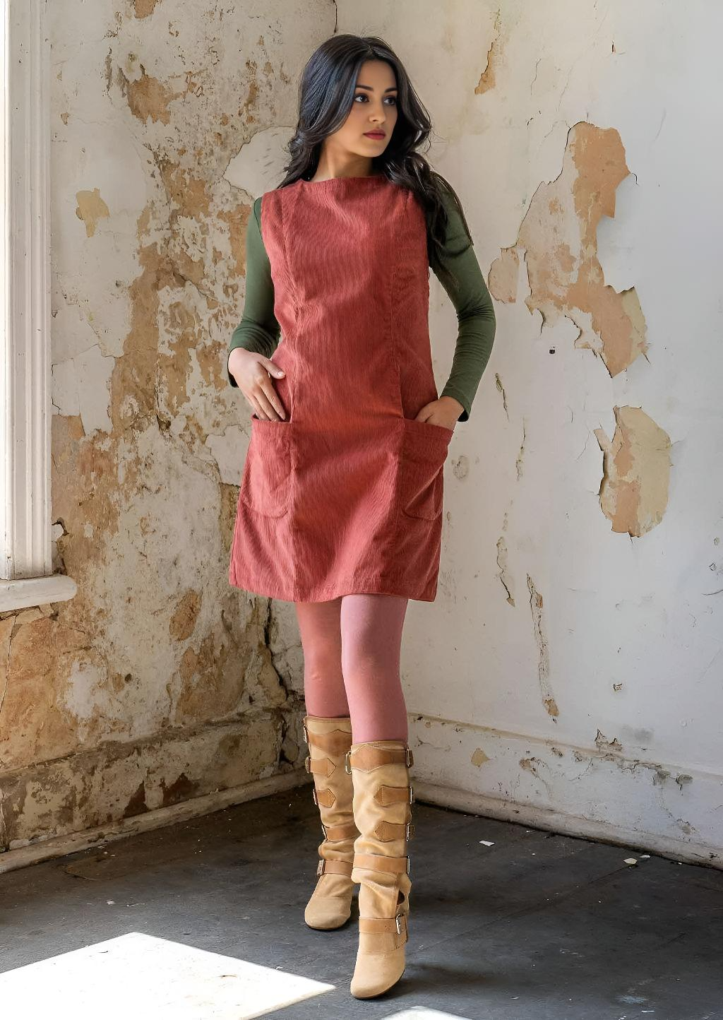 Poly Pocket Tunic Corduroy Burnt Henna