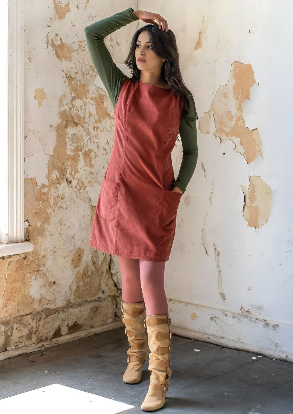 Poly Pocket Tunic Corduroy Burnt Henna