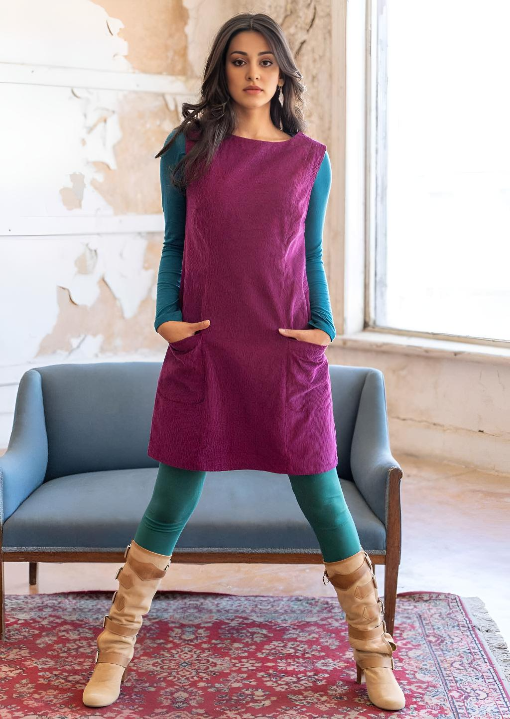 Poly Pocket Tunic Corduroy Plum