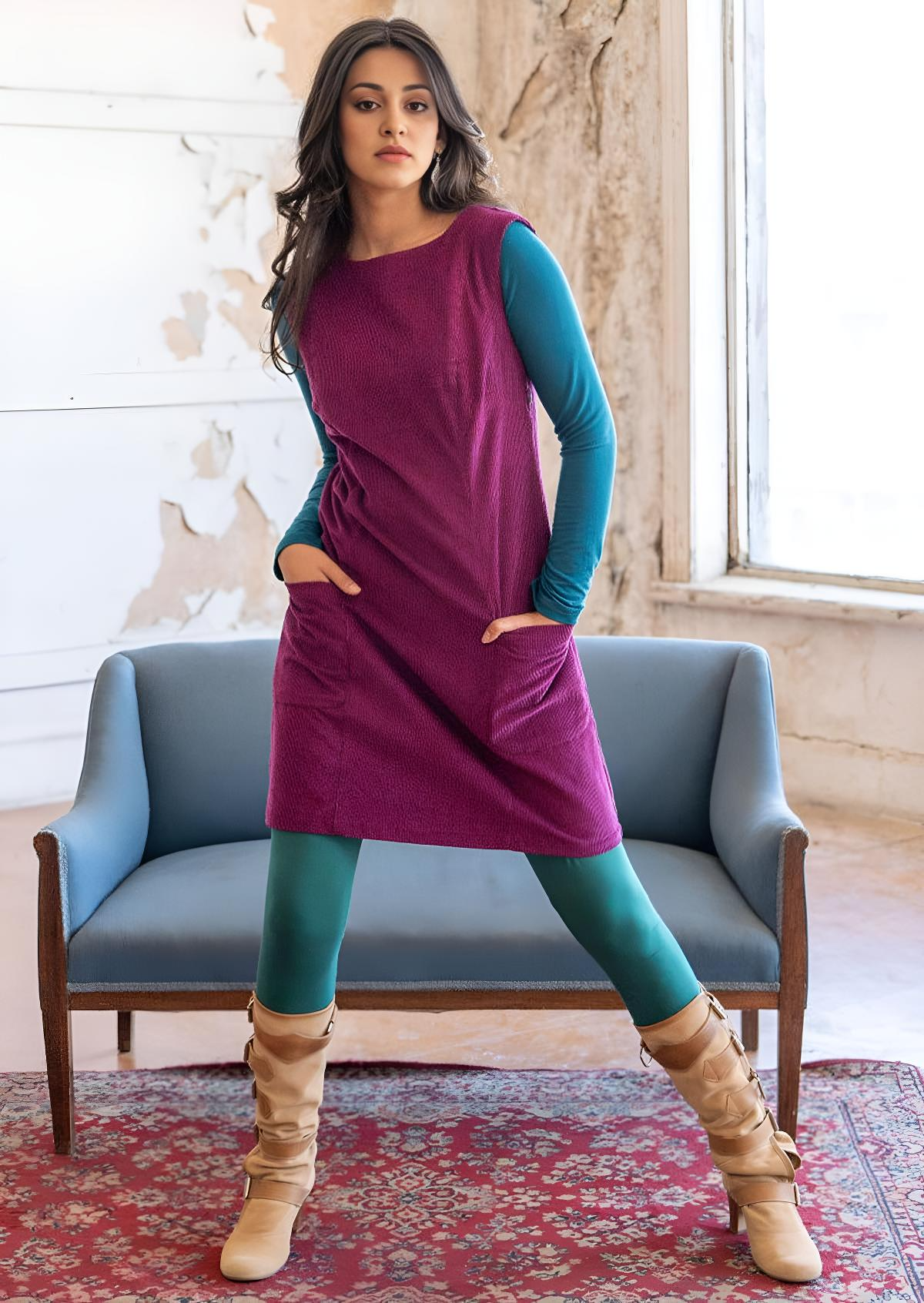Poly Pocket Tunic Corduroy Plum