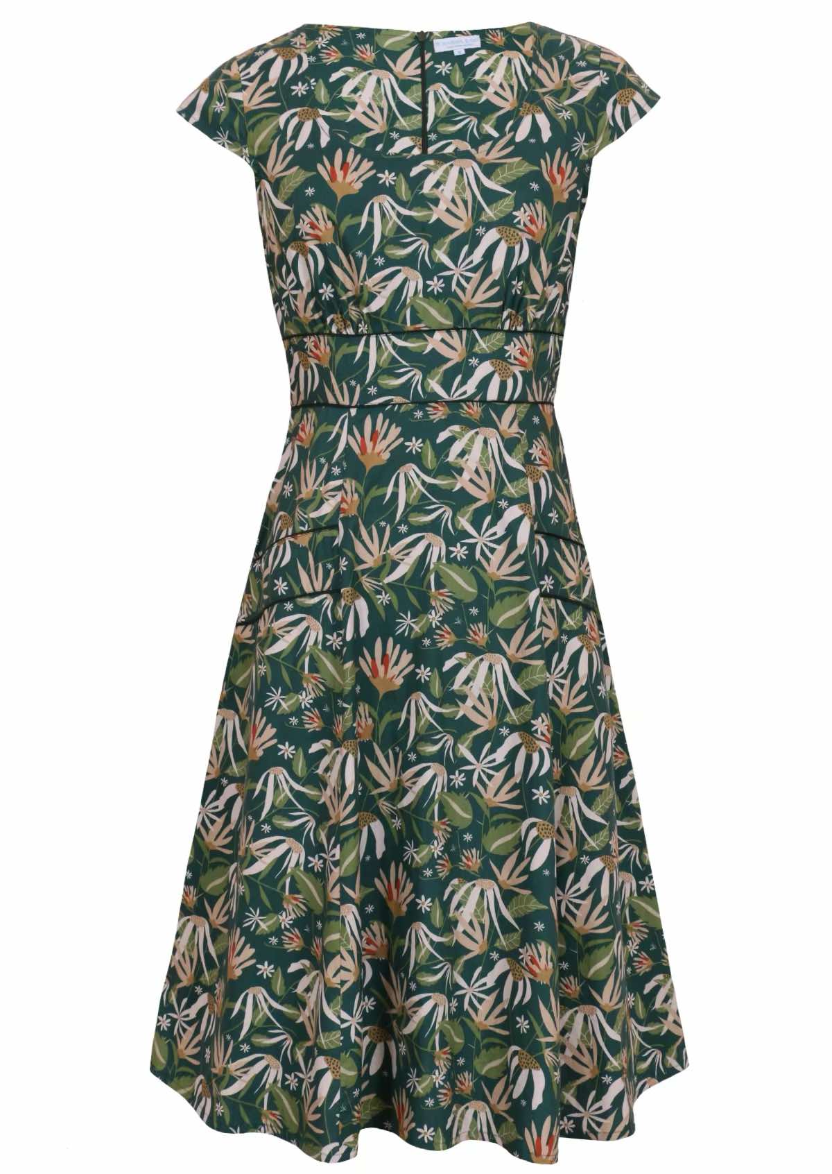 green 100 percent cotton scoop neck retro dress with pockets