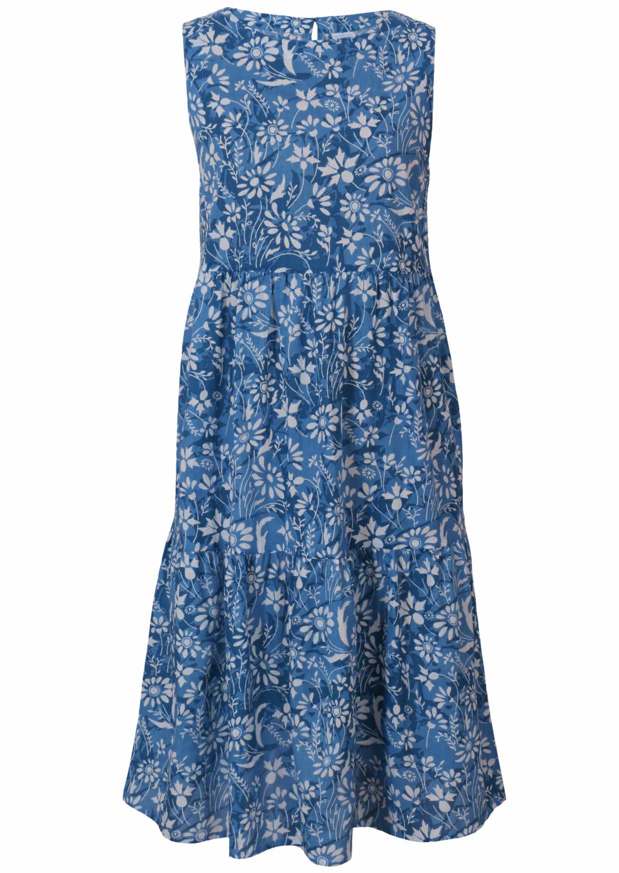 blue 100% cotton floral dress front view