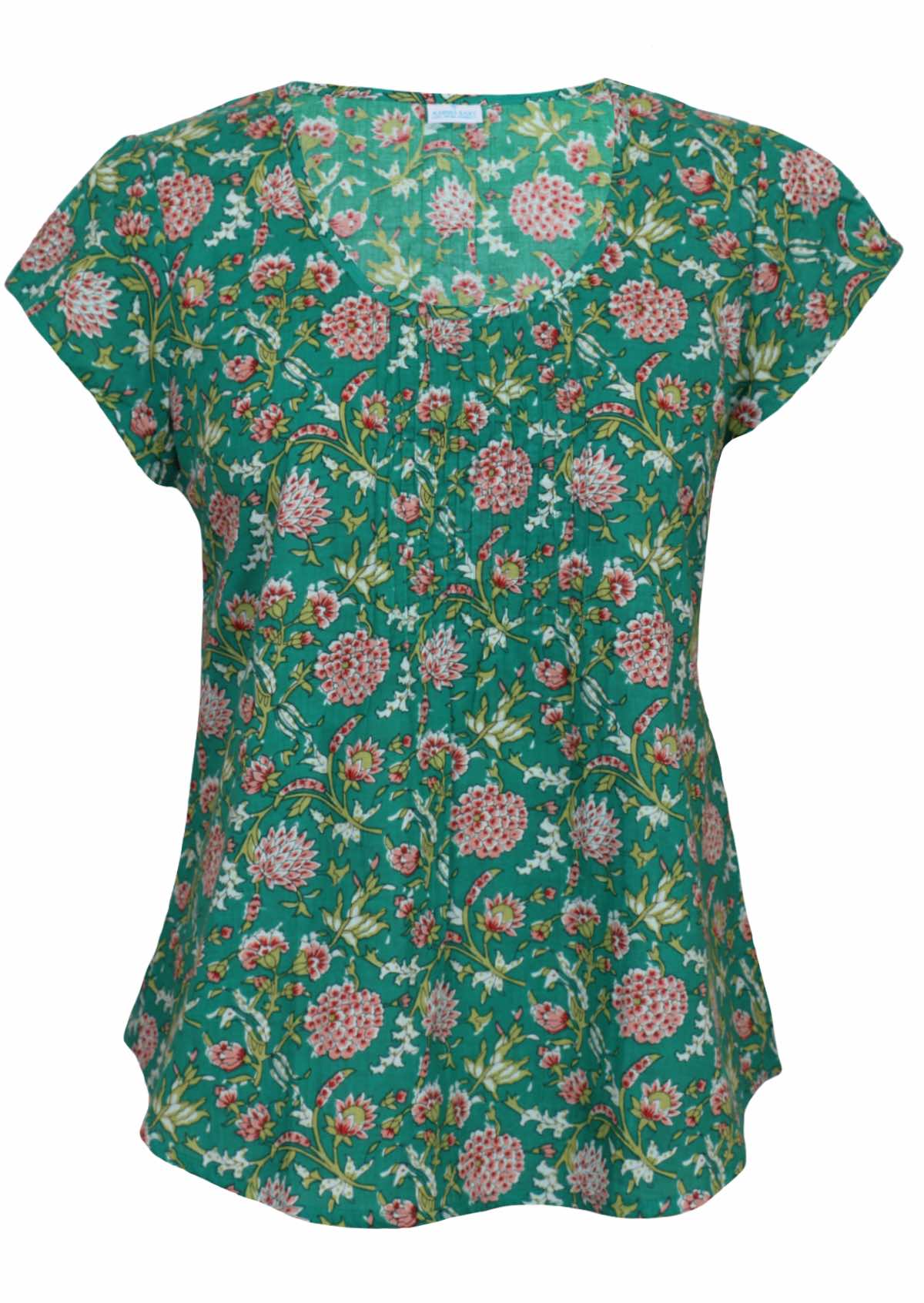 100 percent cotton short sleeve pleated top