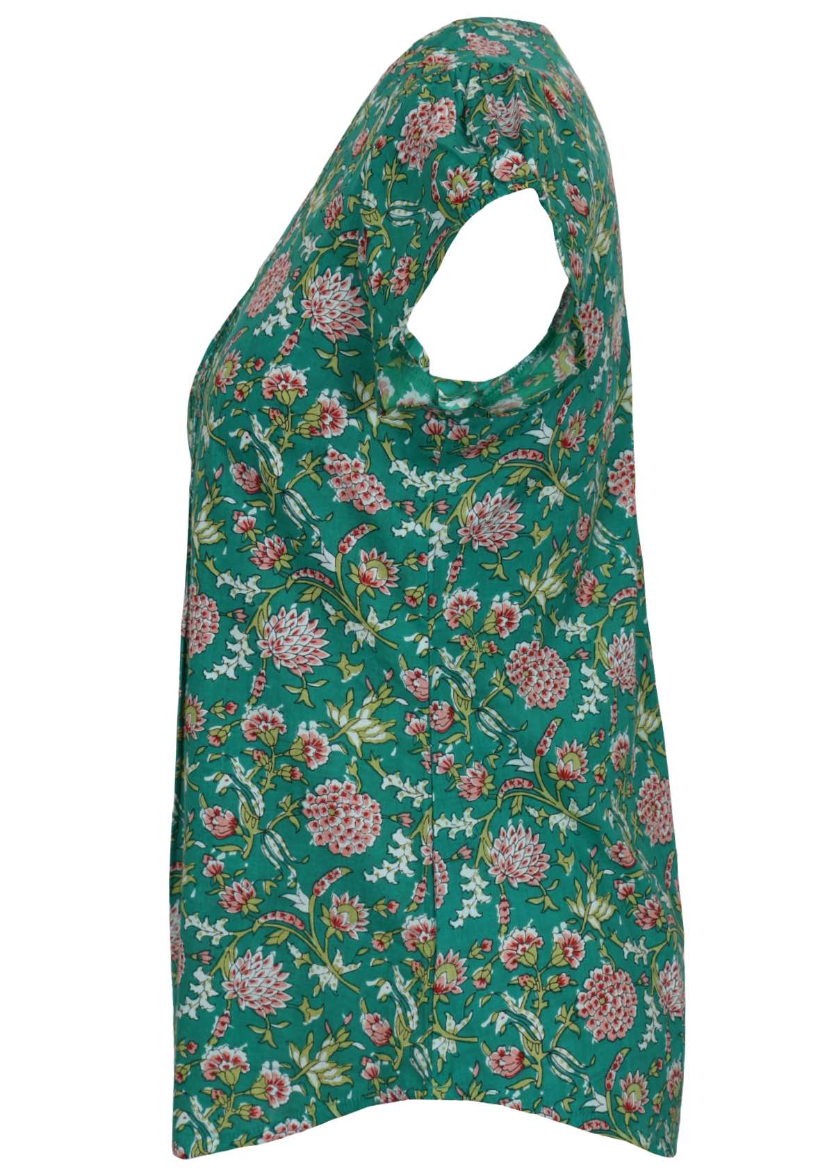 100 percent cotton short sleeve pleated top side