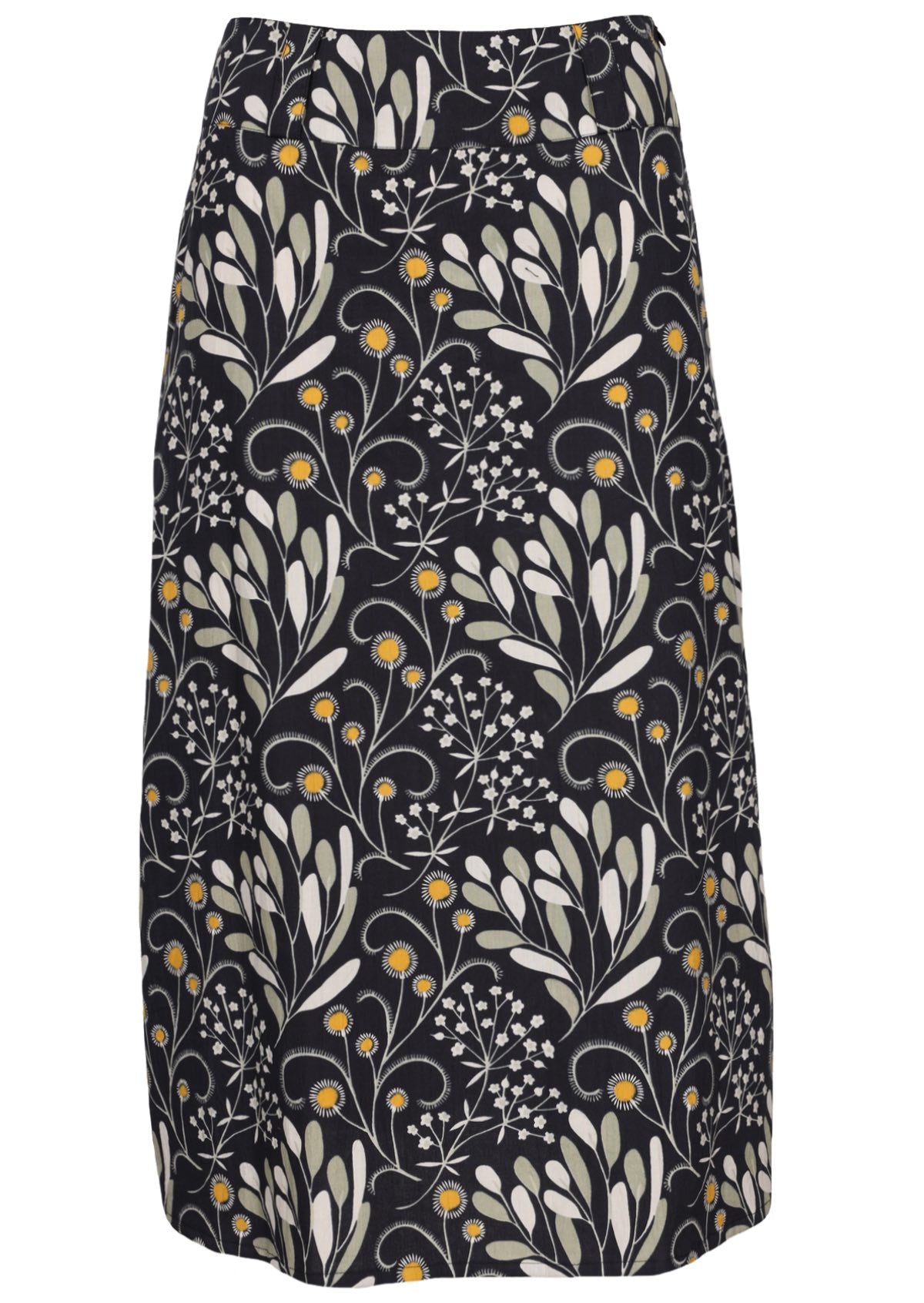 Midi length cotton skirt in wattle print with pops of yellow