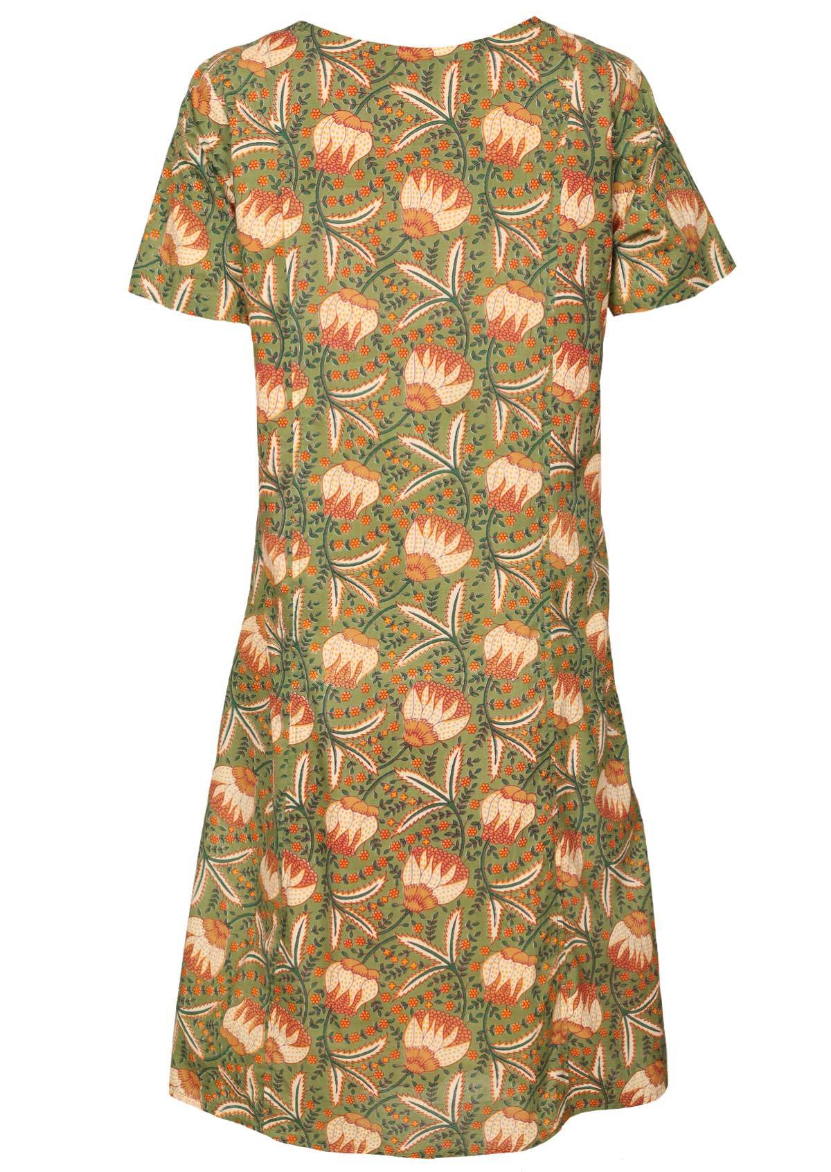 Beautiful green based floral print cotton sun dress