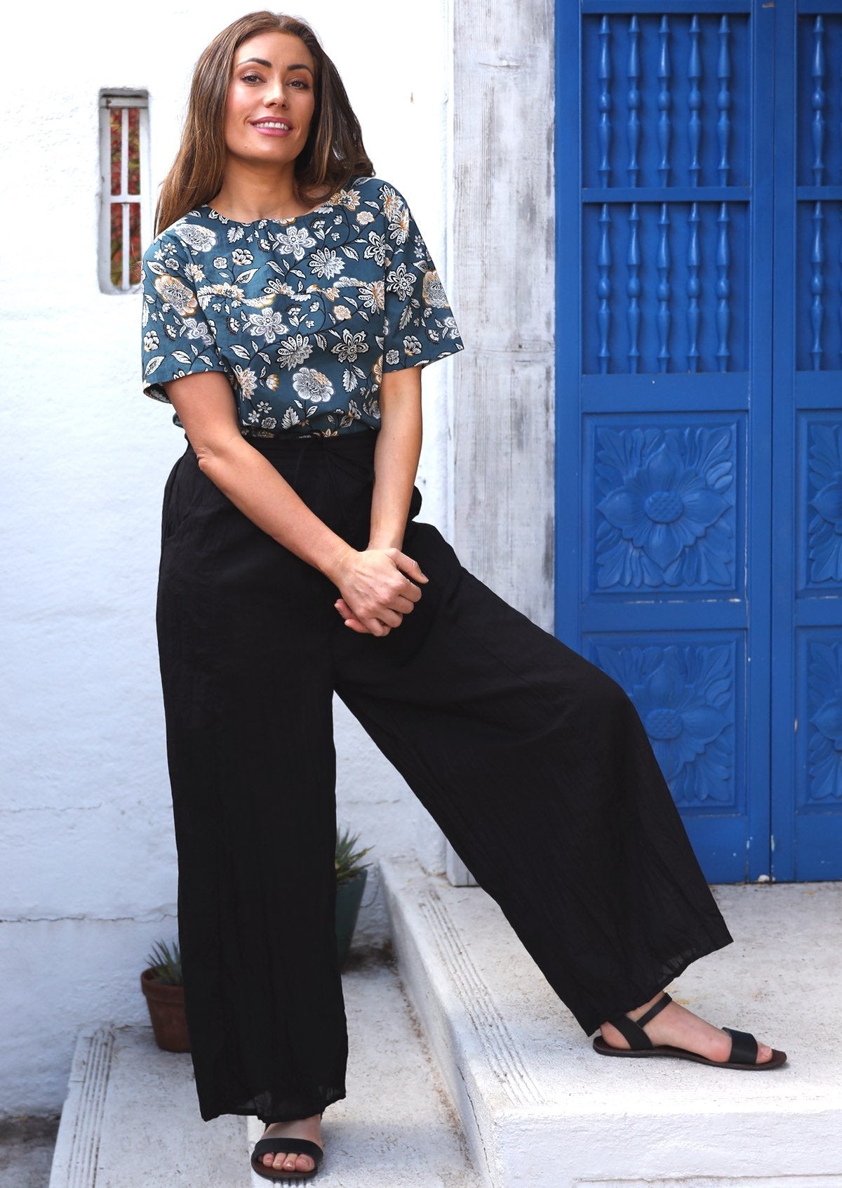 wide leg cotton pant black