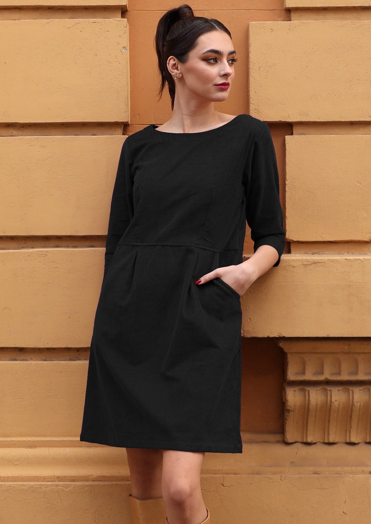 Danika Cord Dress Black | Karma East Australia – Aisling Enterprises