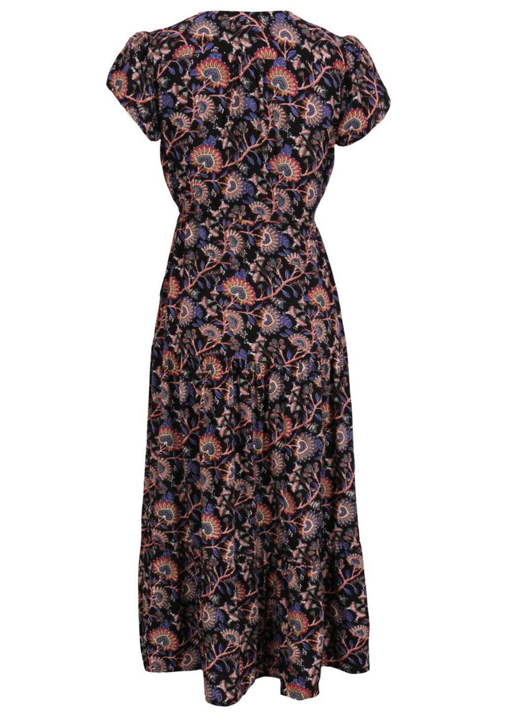 Womens Rayon tulip sleeve Maxi Dress Orchid featuring pockets, v-neckline with buttons, and drawstring waist back view
