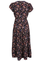 Womens Rayon tulip sleeve Maxi Dress Orchid featuring pockets, v-neckline with buttons, and drawstring waist back view