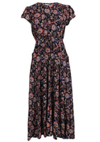 Womens Rayon tulip sleeve Maxi Dress Orchid featuring pockets, v-neckline with buttons, and drawstring waist 