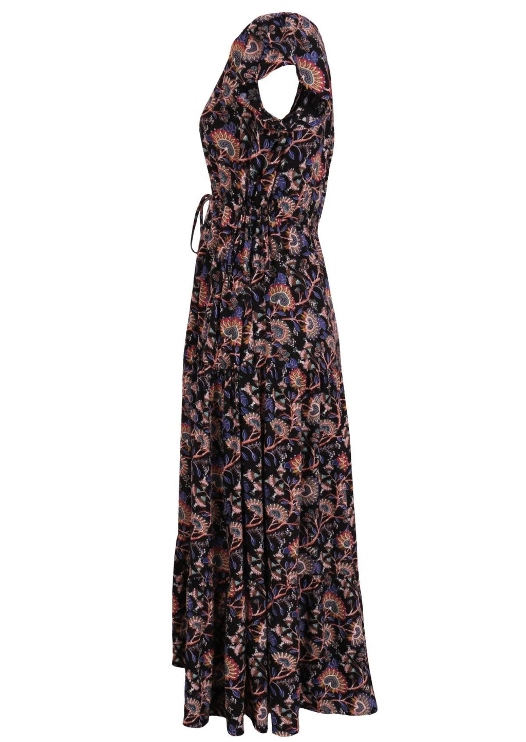 Womens Rayon tulip sleeve Maxi Dress Orchid featuring pockets, v-neckline with buttons, and drawstring waist side view