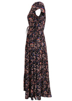 Womens Rayon tulip sleeve Maxi Dress Orchid featuring pockets, v-neckline with buttons, and drawstring waist side view
