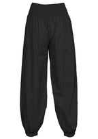 back view shirred back of waistband pant