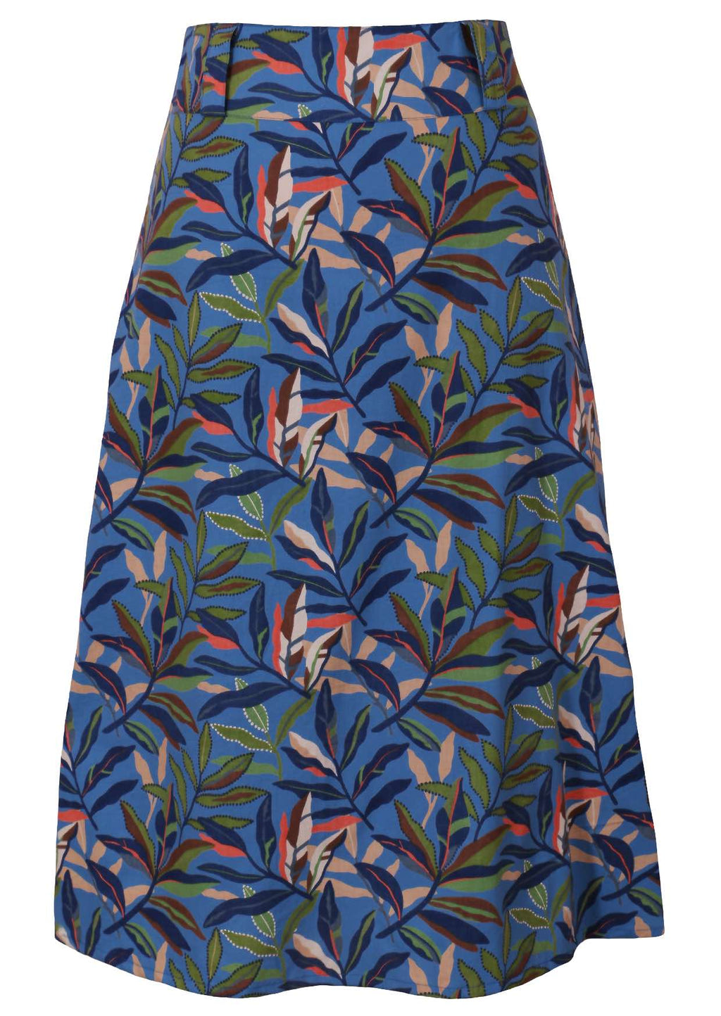 image of blue cotton skirt with leaf print