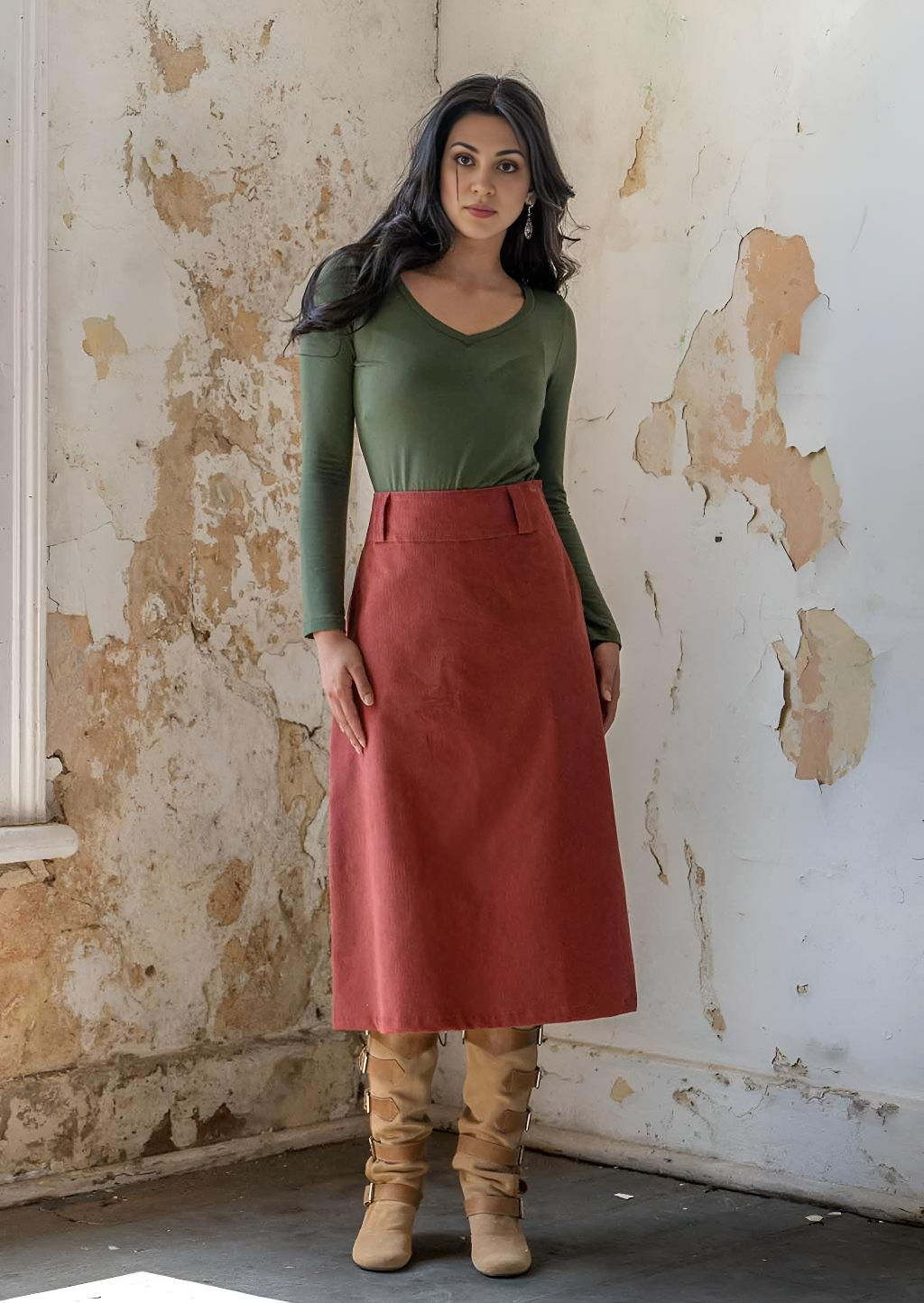 Belt Loop Skirt Corduroy Burnt Henna