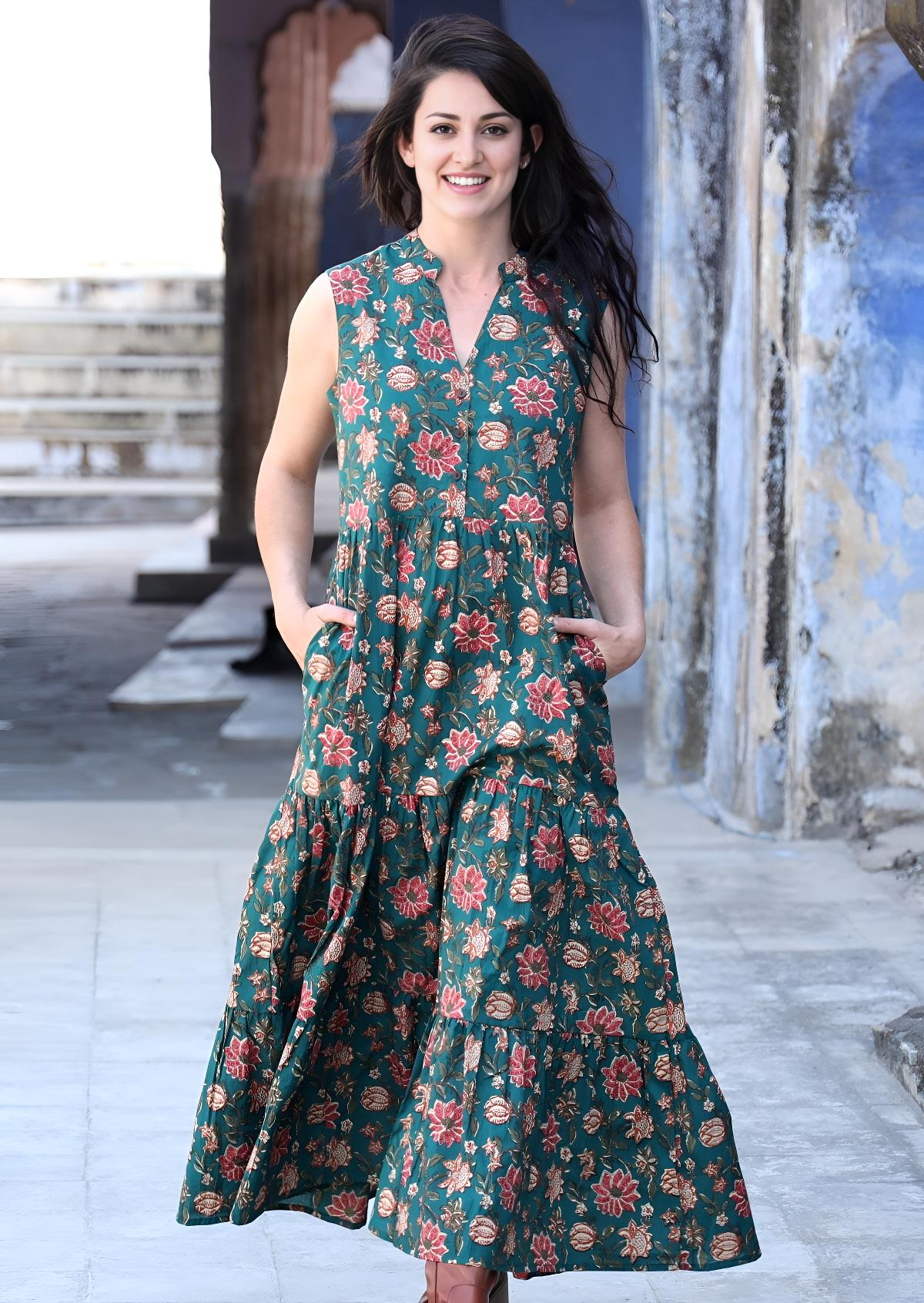 Boho Tiered Maxi Dress Vanya Green