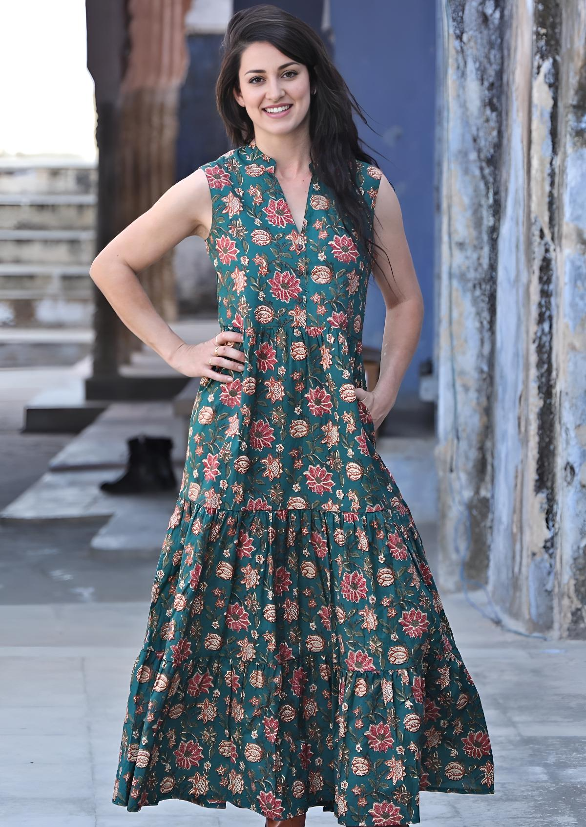 Boho Tiered Maxi Dress Vanya Green