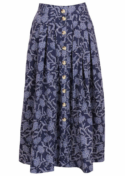 Cora Skirt Neela navy button down cotton maxi skirt with pockets