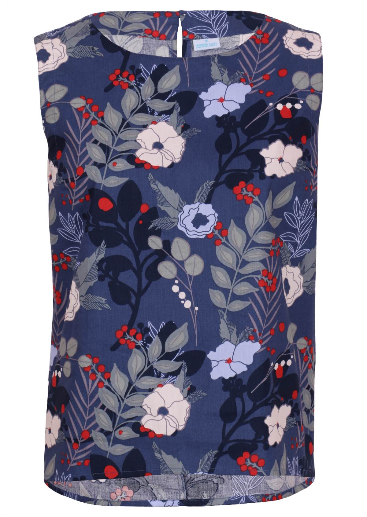 100 percent cotton navy blue floral sleeveless top