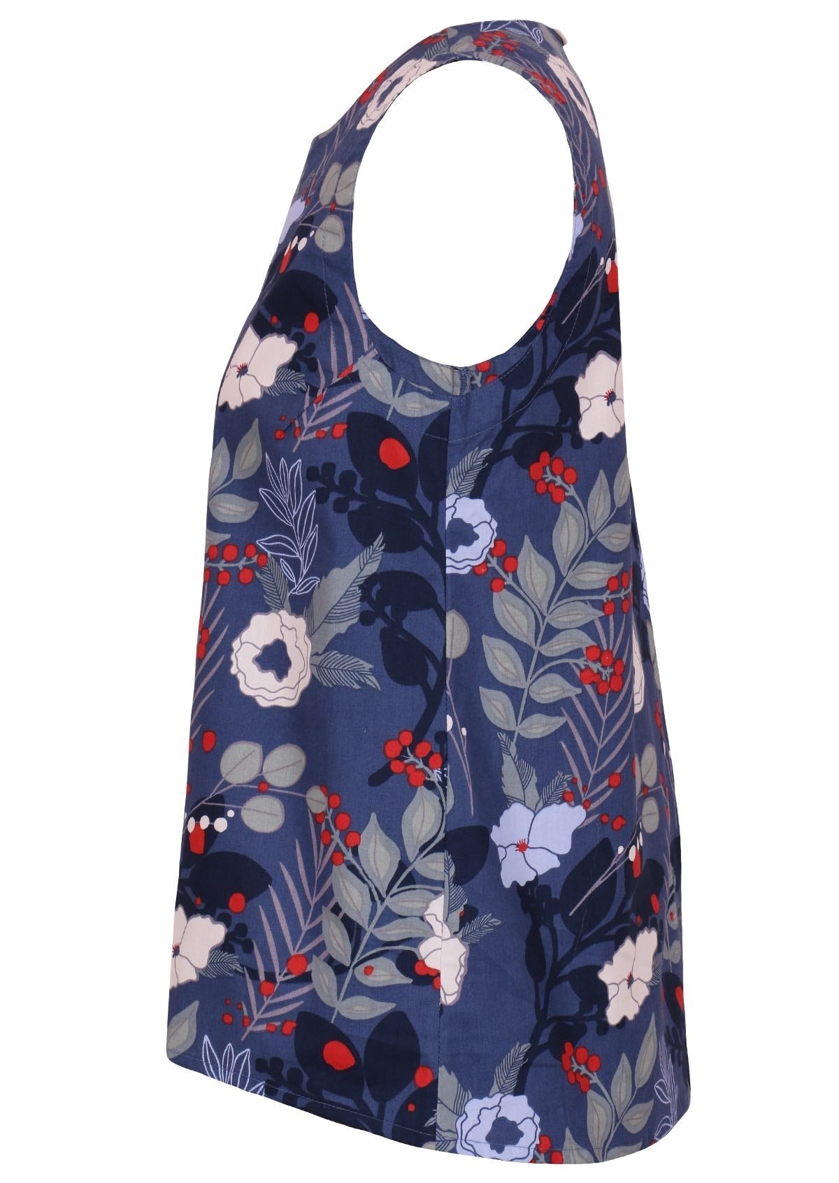 100 percent cotton navy blue floral sleeveless top side