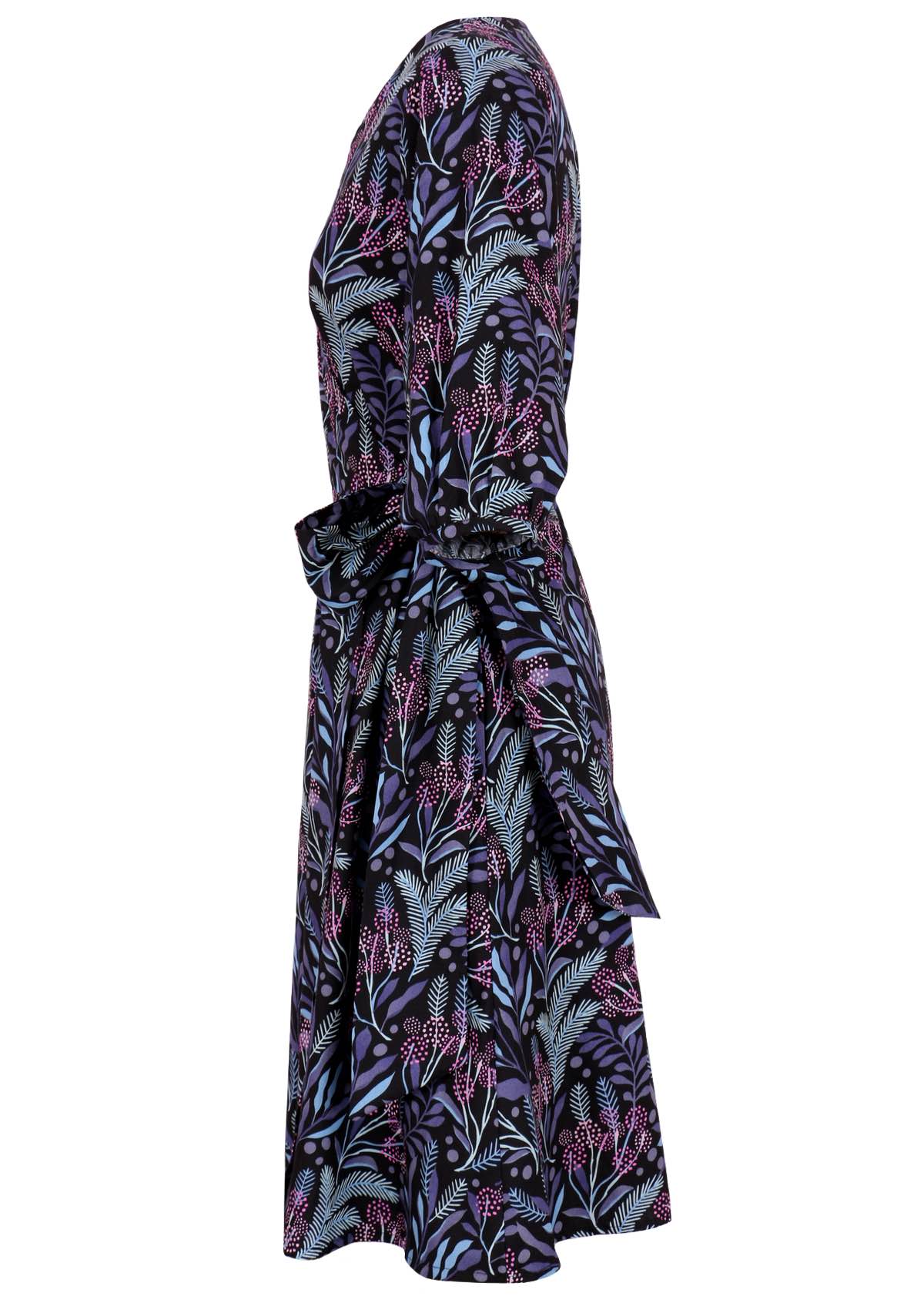 Gorgeous botanical print cotton wrap dress with wide waist tie