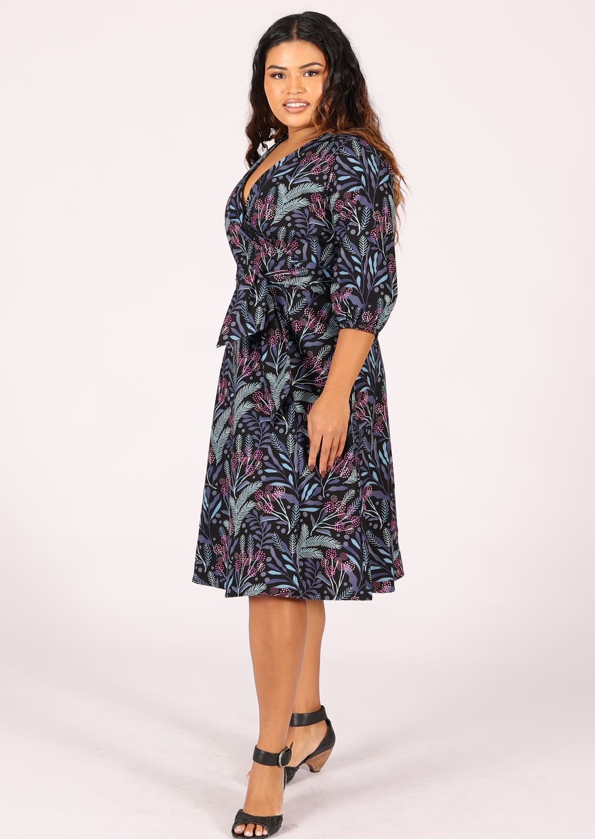 Stunning cotton wrap dress with wide waist tie that can be done up at the front, side or back