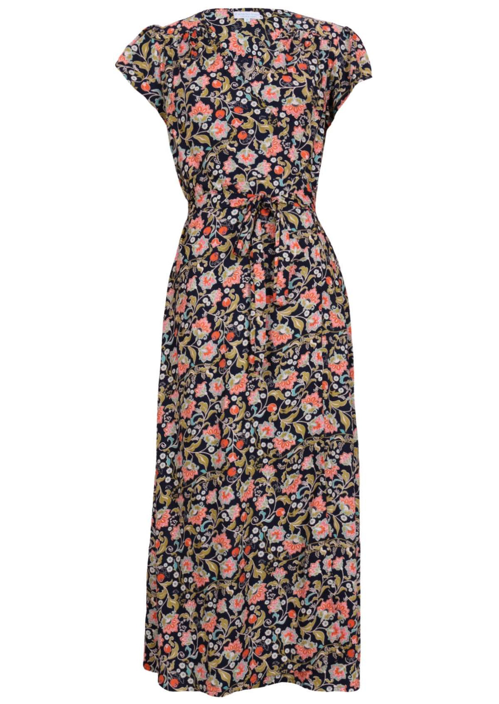 Navy floral non stretch rayon wrap maxi sundress 