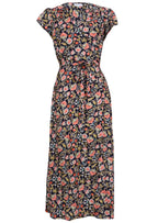 Navy floral non stretch rayon wrap maxi sundress 