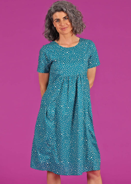 fully lined relaxed fit cotton spotty dress