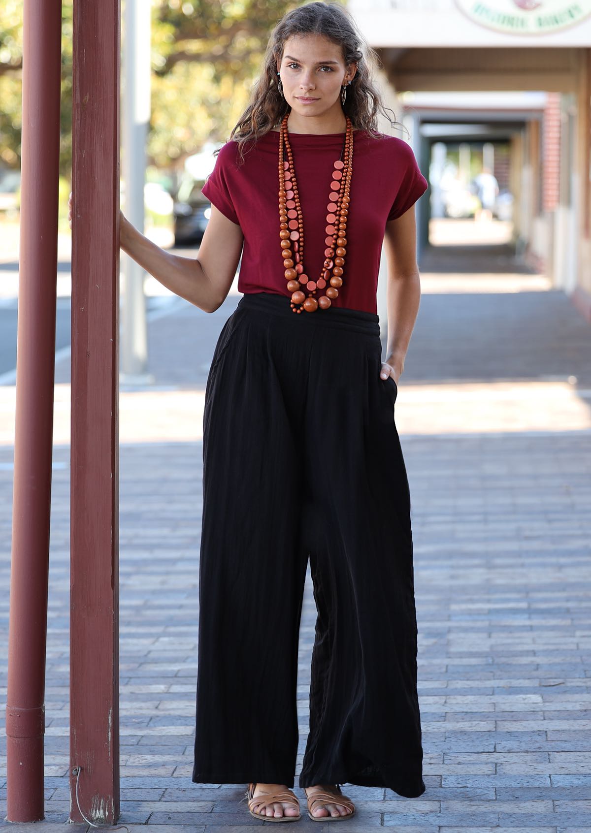 cotton wide leg pants with pockets