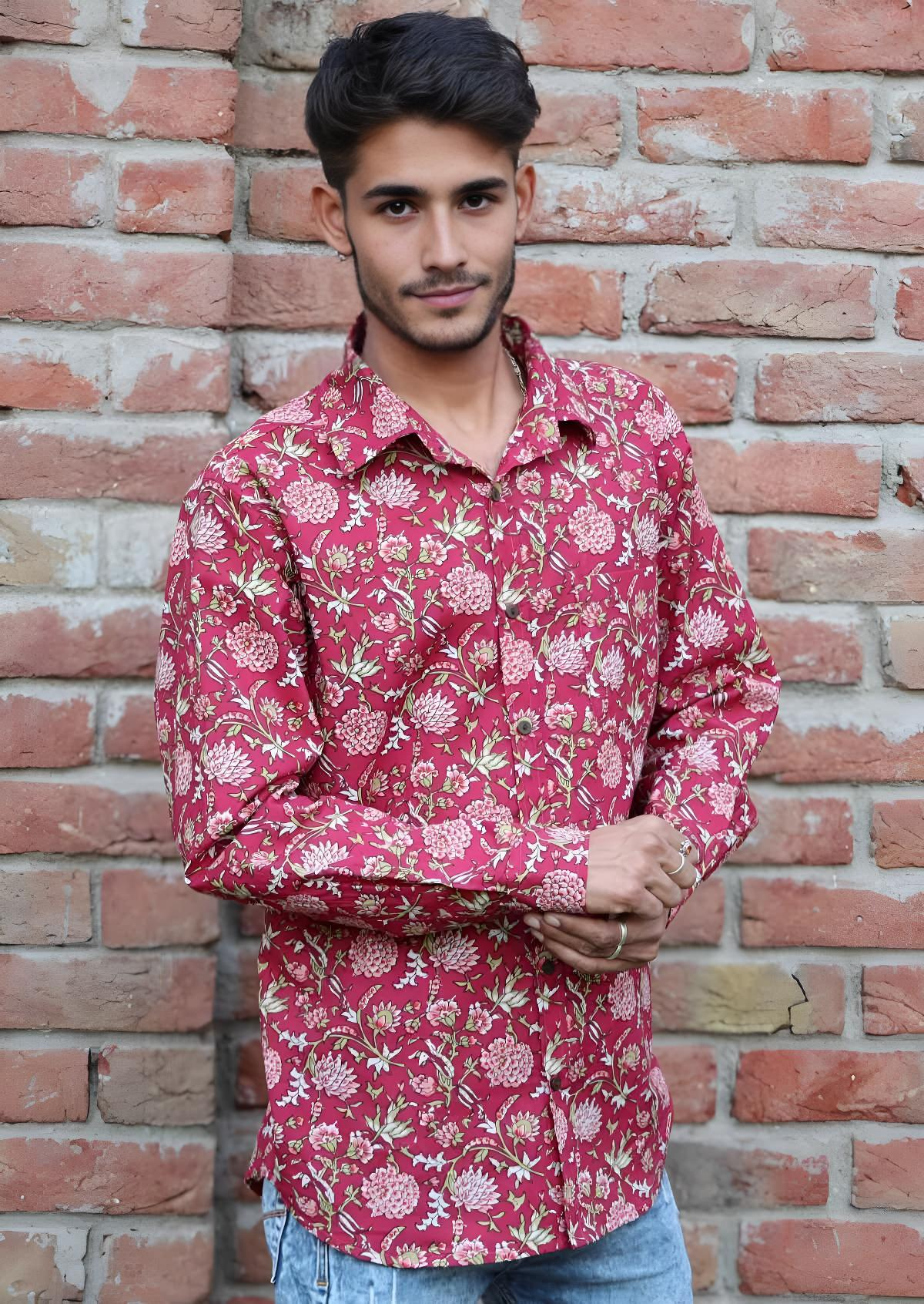 Long Sleeve Men's Cotton Shirt Cranberry
