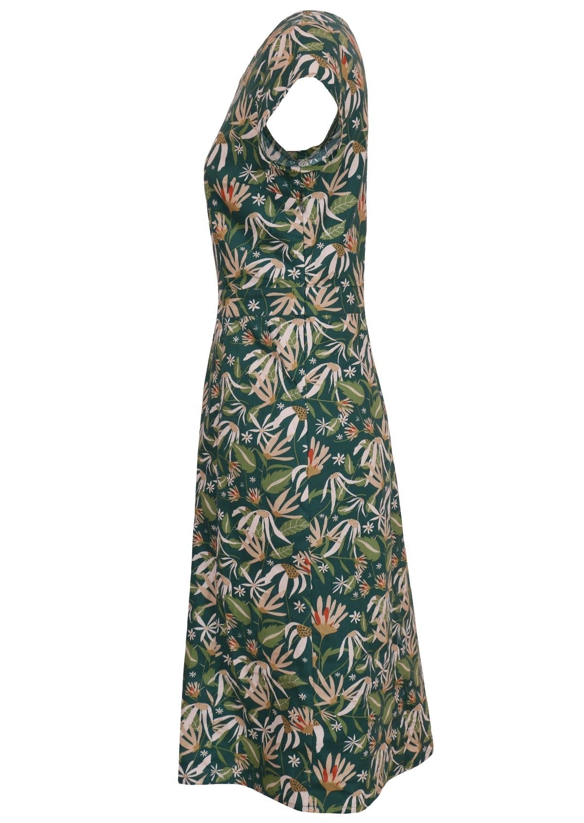 Nina Dress Flannel Flower green floral womens 100 percent cotton sundress with pockets side view